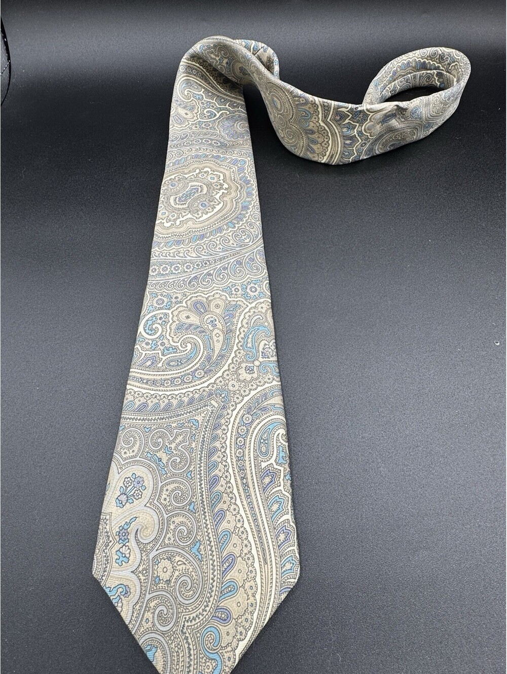 Vintage Liberty of London 100% Silk Tie Paisley Blue Beige Made USA Necktie